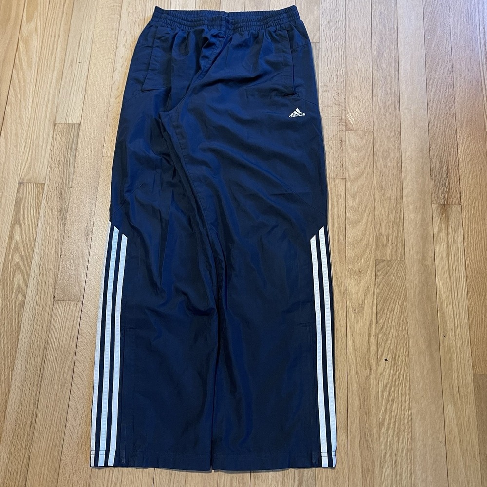 Vintage Adidas Track Pants Mens Small Blue 3-Stripes Elastic Waist Y2K Ankle Zip